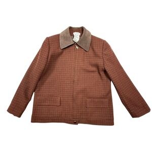 Vintage Hervé Bernard Sport Women's 100% Wool Houndstooth zip up‎ Blazer Size 12